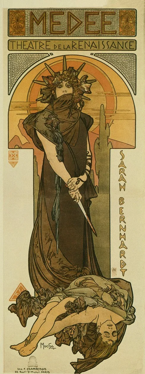 Alphonse_Marie_Mucha_-_Sarah_Bernhardt_as_Medee_at_the_Renaissance_Theatre_1898_(lithograph)_-_(MeisterDrucke-902547)